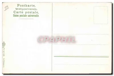 Galinha e pintos perto de um balde — desenho de Otto Auerbach — editor Desenho, n°3708 — Verso