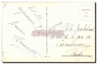Mulher usando um chapéu decorado com rosas — ilustração de Riccardella — N. 2245 — Verso