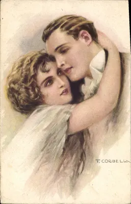 Bilhete postal antigo Fantasia Ilustrador Corbella Mulher