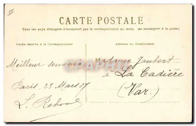 Galos e pintinhos — flores brancas — carta postal de P. Rebouh — Verso