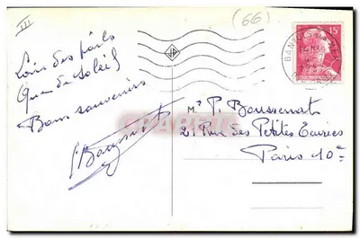 Aankomst in Banyuls — tekenfilm — uitgever niet zichtbaar — Achterkant