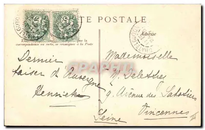 Mujer con sombrero blanco — Panorama pintoresco de Auvergne — Châtel-Guyon — Reverso