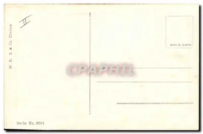 Cervo selvagem com cães — cena de caça — W. B. & Co. Viena, série 2661 — Verso