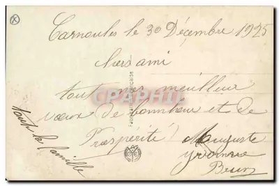 Pueblo nevado con campanario — 'Año Feliz' — Editor Cay Noyer, n° 3691 — Reverso