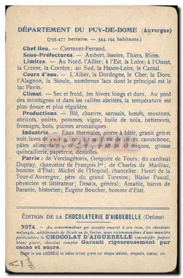 Departamenty: PUY-DE-DÔME — Wydanie Czekoladnianki Aiguebelle — Rewers