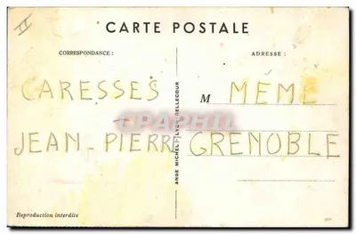 Dziecko idące w kierunku wsi — kolorowa ilustracja — Ange Michel, Lyon-Bellecour — Rewers
