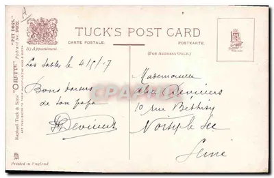 Portrait d'un petit chien — dessin au pastel — Tuck's Post Card n°9462 — Verso