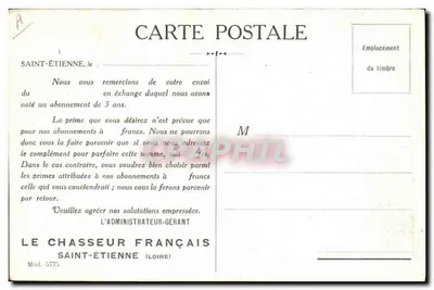 Bassets d'Artois com pernas retas — ilustração de caçadores — editor L'Administrateur Français, Saint-Étienne (Loire), n° 5775 — Verso