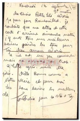Chien noir avec noeud rose — scène de paysage avec oiseau — éditeur non visible — Verso