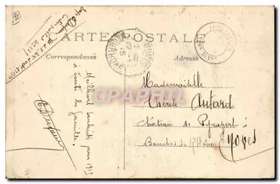 Cachorro ambulante transportando socorro para feridos — A Grande Guerra 1914 — Após a batalha — Fot. François — Verso
