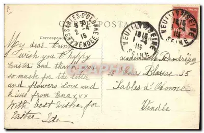 Lycée Pasteur — Neuilly-Paris — Ambulância Americana — Guerra 1914-1915 — Verso
