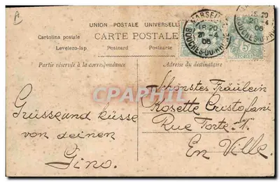 Tarjeta postal antigua Fantasía Mujer Luna — Reverso