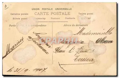Mulher em vestido verde e lenço forrado — L. DE POUGY — editor Raoultinze, Paris, n° 1873 — Verso