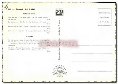 Nowoczesna pocztówka Frank Alamo — Rewers