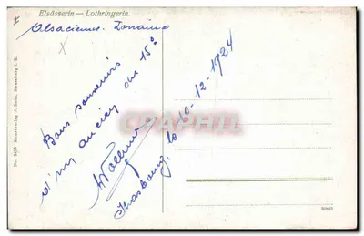 Dwie kobiety w tradycyjnym stroju alzackim — Alsacjanka — Lotarynka — wydawca Kunstverlag J. Bolla, Strasbourg, nr 5415 — Rewers