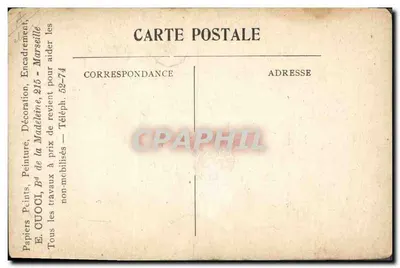 Alsace-Lorraine en 1914 — carte géographique illustrant les départements et villes, éditeur E. CUOCCI, Bd de la Madeleine, 215 Marseille — Verso