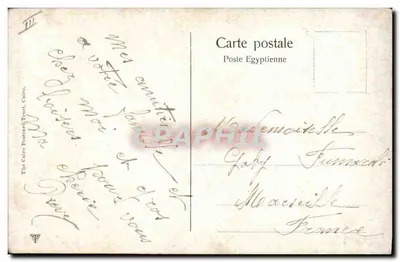 Scena uliczna w Aleksandrii — Wydawca: The Cairo Postcard Trust, n° III — Rewers