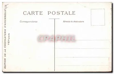 Scène de rue — village berbère — Édition de la Chocolaterie d'Aiguebelle, Tétouan — Verso