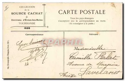 Parowóz w Genewie — widok miasta — Source Cachat, Évian-les-Bains — Rewers
