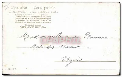 Cães e filhotes — cena de vida — editor Weltpostverein, n° 97 — Verso