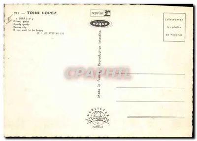 Trini Lopez — uśmiechnięty portret — Publistar Starcolor Marseille — Rewers
