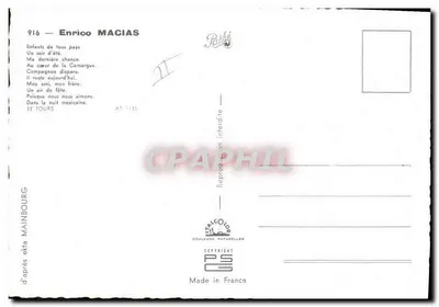 Enrico Macias — retrato com violão — editor Rithé, n° 916 — Verso