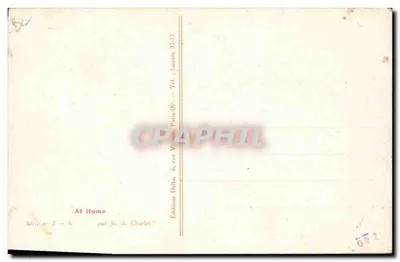 Frau in blauer Kleidung und grünen Strümpfen — At Home — Éditions Della, Paris — Rückseite