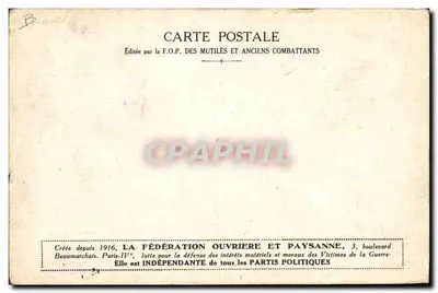 Buste de soldat — œuvre de C. de Pouvreau-Baldy — éditée par la F.O.P. des Mutillés et Anciens Combattants — Rewers
