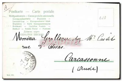 Bebês nos couve-flor — Carcassonne — União Postal Universal, série 303 — Verso