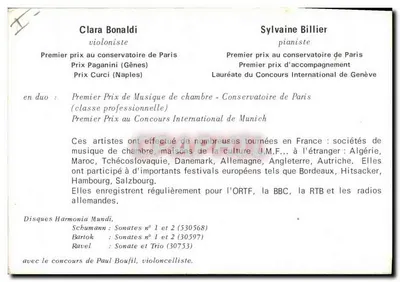 Clara Bonaldi en Sylvaine Billier — muziekkunstenaars — Achterkant