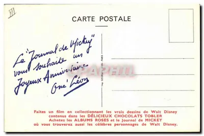 Michel — desenho de Walt Disney — Tobler — Verso