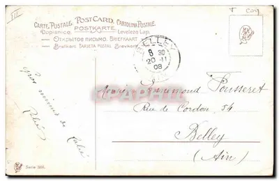 Galo e galinha — cena de fazenda — editor A. W. Münch, série 386 — Verso