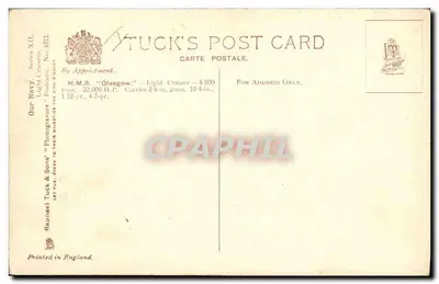 H.M.S. "Glasgow" — Cruiser leve — editor Tuck & Sons, série XII, n° 4311 — Verso