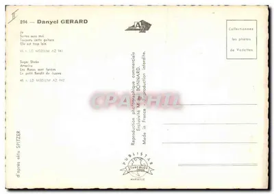 Danyel GERARD — cantor — editor Publistar Starcolor Marseille — Verso