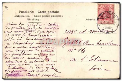 Alsacyjanie i Alsacyjanki — Strój Narodowy — Karta pocztowa Weltpostverein — Rewers