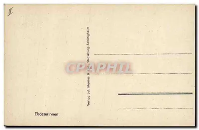 Dwie młode kobiety z Alsasku — Elsässerinnen — wydawca Jul. Manias & Cie, Strasbourg-Schilligheim — Rewers
