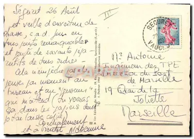 Treno giallo caricaturale — disegno di Hubouy — editore A. Dubout — Verso