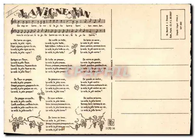 La Vigne al Vino — canzone illustrata — M. Barré & J. Doyez, Parigi, n° 580 — Verso
