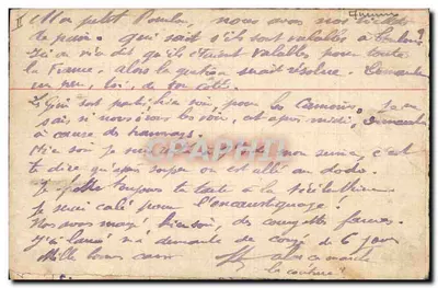 Pulcino e gallina — disegno umoristico — N. ad dép. 18 — Verso