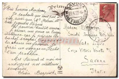 Bilhete postal antigo Galinha de Combate — Galinha e Galo — Verso