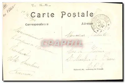 Llegada a París de un convoy mixto de heridos franceses y alemanes — Guerra de 1914 — A.R. n°36 — Reverso