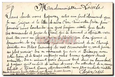Gloire e Dévouement — Soldado ferido sustentado por uma enfermeira — editor JK* n° 9310 — Verso