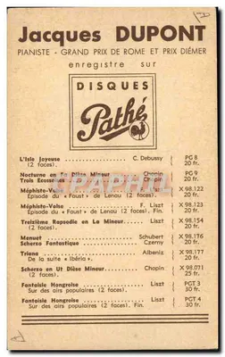 Jacques Dupont — Pianista — Płyty Pathé — Fotografia Roosen, Paryż — Rewers