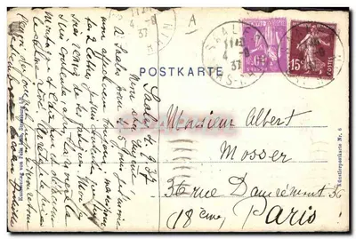 Mulher com guarda-chuva — ilustração colorida — edição Paris, 1907 — Verso