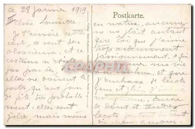 Mujeres en trajes tradicionales — Tema: Mujeres en trajes regionales — Editor: Emil Hartmann, Estrasburgo, N° de serie 11 — Reverso