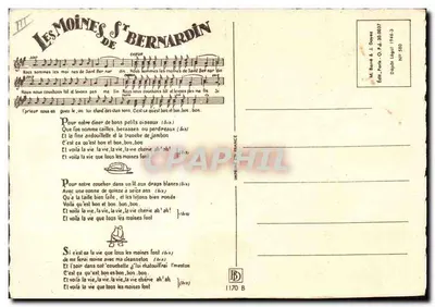 De Mönchen van S't Bernardin — humoristische zang — Uitgave Mt. Barré & J. Doyez, n° 280 — Achterkant