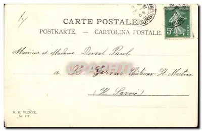 Forêt enneigée — cerf dans un chemin — éditeur M. M. VIENNE, n° 117 — Verso