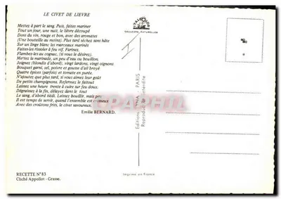 Civet de Lièvre — Receita N°83 — Edições LYNIA — Verso