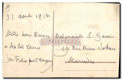 Cachorro no exterior — desenho recortado — datada 31 de agosto de 1914 — Verso