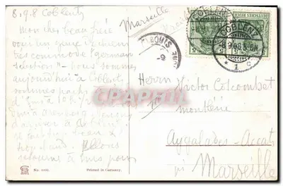 Dachshund — portrait d'un chien noir et brun avec écharpe bleue — éditeur T.H.A.H. et n° 4000 — Verso